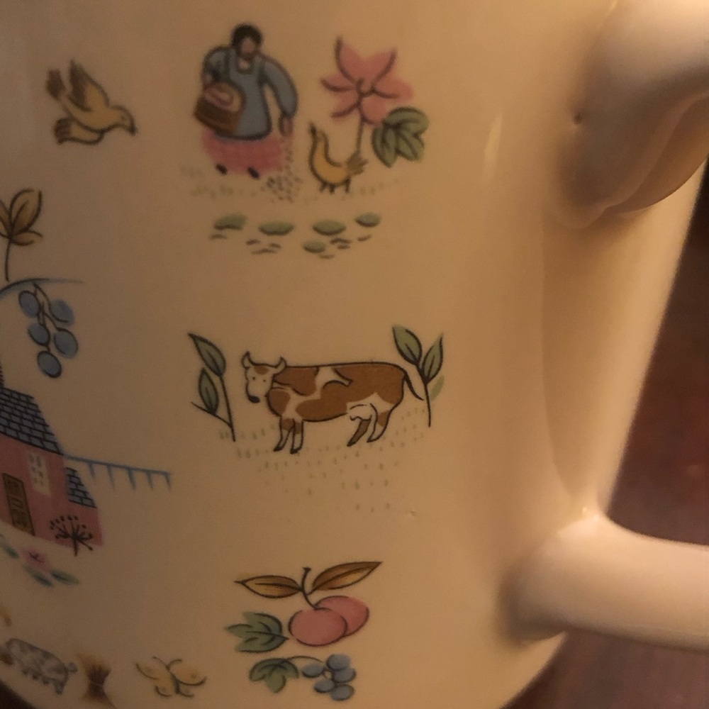 Stoneware by Pomerantz Coffee Mug Cream farm Scenes Pigs Sheep Cow Farmer Wife - Picture 8 of 12